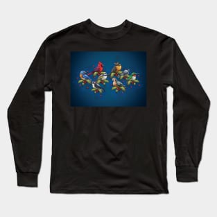 Christmas Holiday Birds Blue Long Sleeve T-Shirt